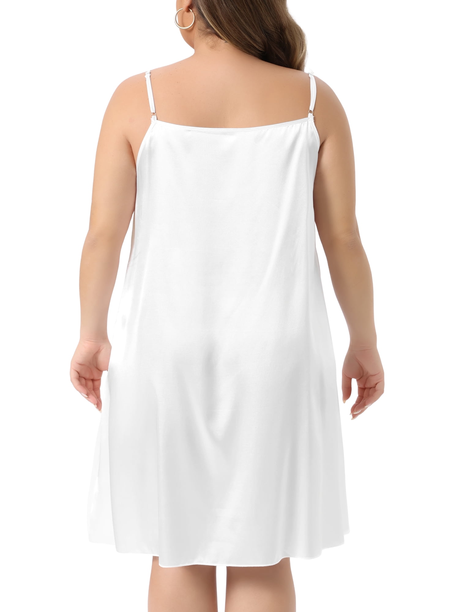 DARING DIVA Women's Plus Casual Satin Sleeveles Lace Trim Nightgown Sleepwear 1X White