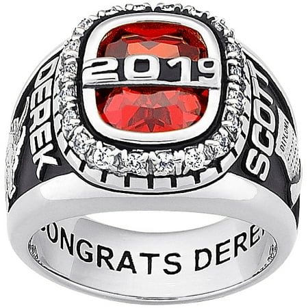 Sterling Silver Class Ring - Personalized Men's Sterling Silver or 18kt Gold Plated CZ Encrusted Top Class Ring