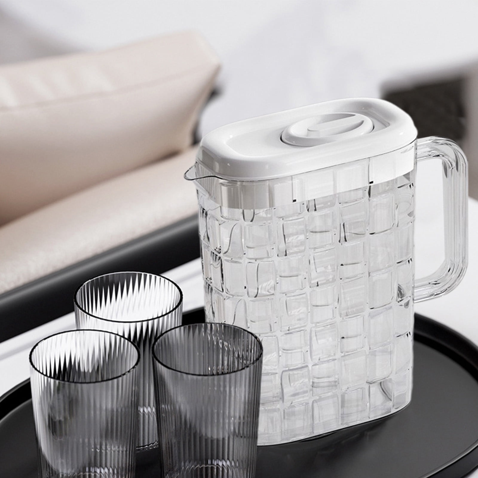 Acrylic Pitchers, Clear Plastic Pitcher with Removable Lid, Transparent Juice Jug Water Pitcher for Iced Tea, Lemonade, Cold or Hot Beverages, BPA-Free and Shatter-Proof