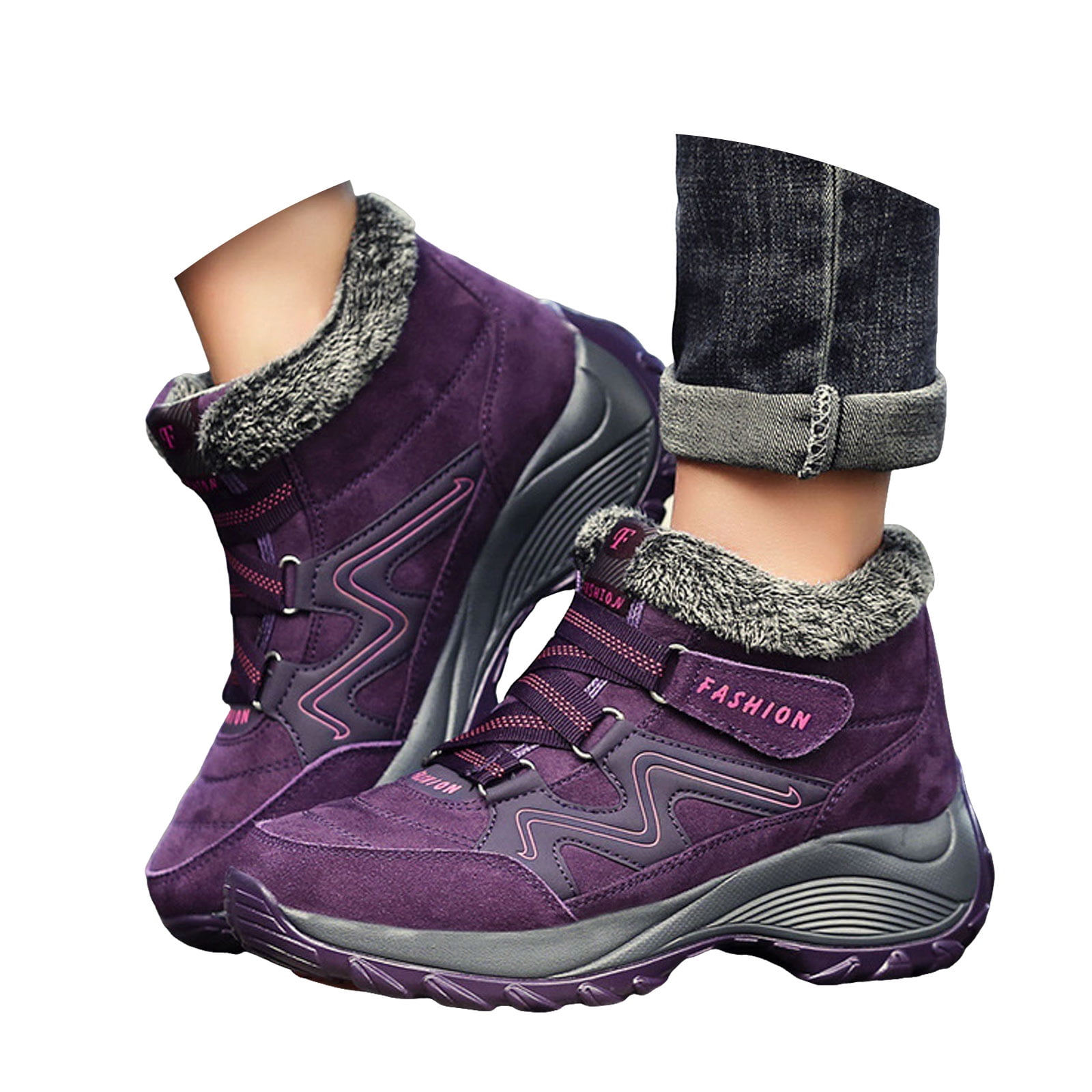 CAICJ98 Womans Winter Boots Warm Lined Waterproof Ankle Booties Outdoor Hiking Shoes Winter Boots for Women (Purple,Size 9)
