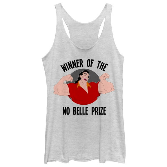 Women's Beauty and the Beast Gaston No Belle Prize Racerback Tank Top White Heather Small