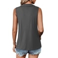 thumbnail image 7 of TEMOFON Womens Tank Top Summer Zipper V Neck Sleeveless Ribbed Tank Tops Gray Dressy Casual Polo Camisole Tops L, 7 of 7