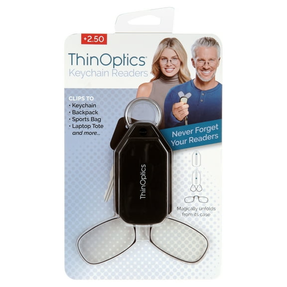 Black Keychain with 2.5 Black Readers in Blister Packaging - Thin Optics