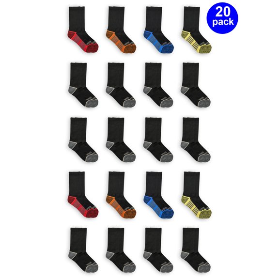 Fruit of the Loom Boys Socks, 20 Pack Crew Zone Cushion Socks Sizes S - L