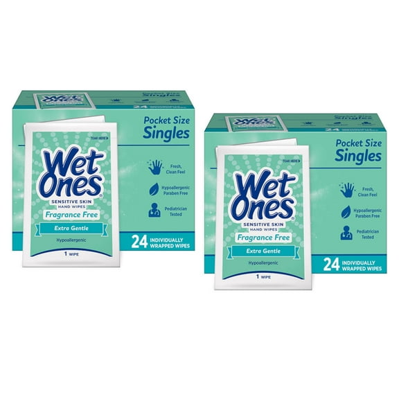 2 Pack Wet Ones Sensitive Skin Hand Wipes Unscented Individually Wrapped 24 Each