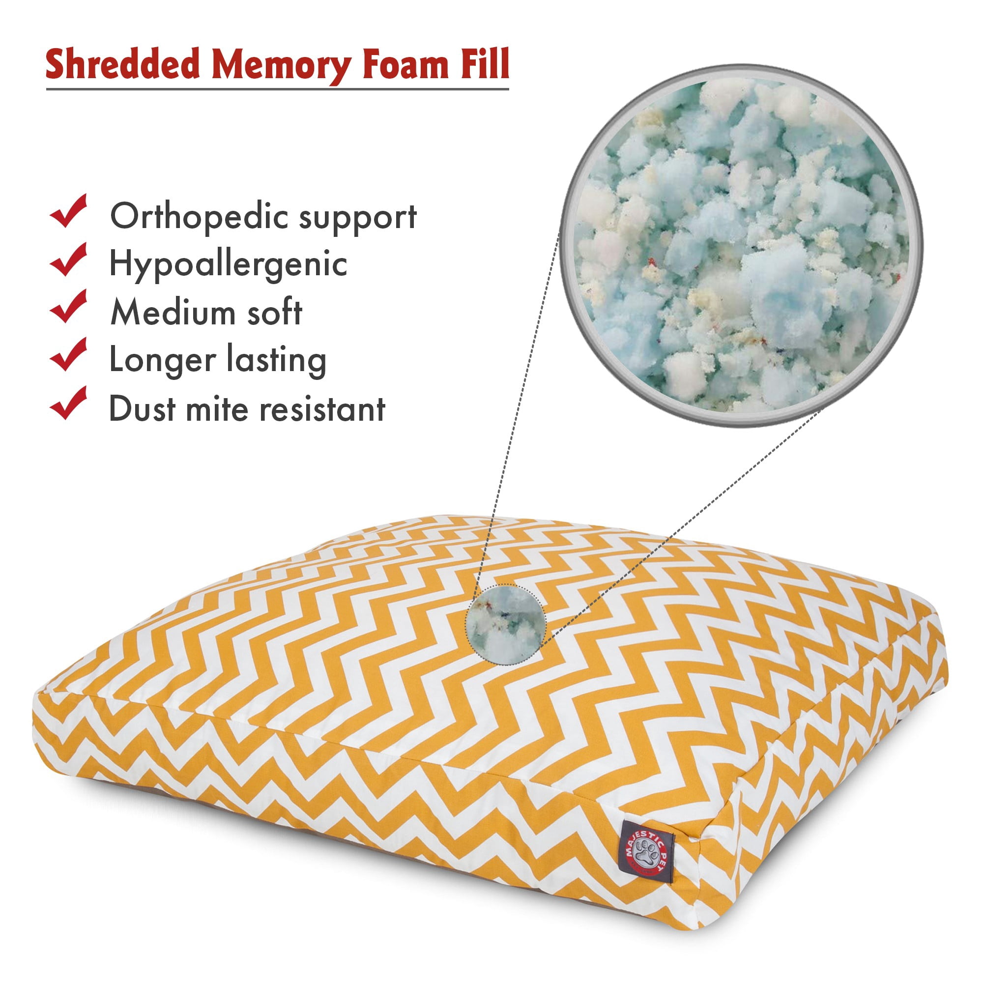 Majestic Pet | Chevron Shredded Memory Foam Rectangle Pet Bed For Dogs, Removable Cover, Yellow, Large