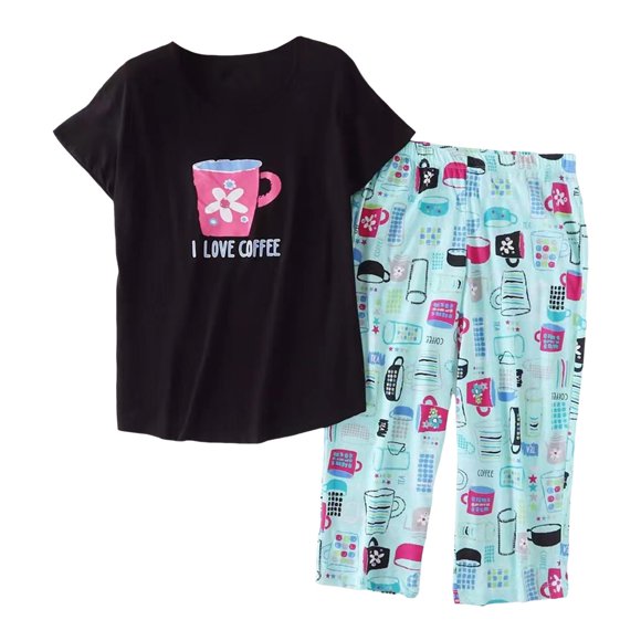 2025 Women Cotton Pajamas Set Cute Pajama Set for Women Short Sleeve Top Capri Lace Pajama Set Pants Sleepwear
