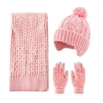 thumbnail image 2 of 3 Pcs Kids Winter Hat Scarf Gloves Set Knit Pompom Beanie with Earmuffs Double Layer Scarf Touchscreen Gloves Toddler Thick Thermal Sets Pink 2-10 Years, 2 of 6