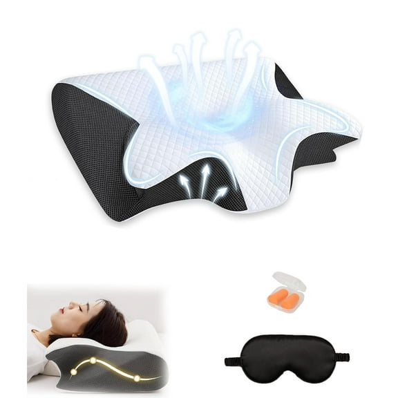 Sleep Apnea Pillow, Ergonomic Contour Support Pillows, for Side & Back Sleepers, 2 in 1 Neck Support Pillow for Sleeping(Black)