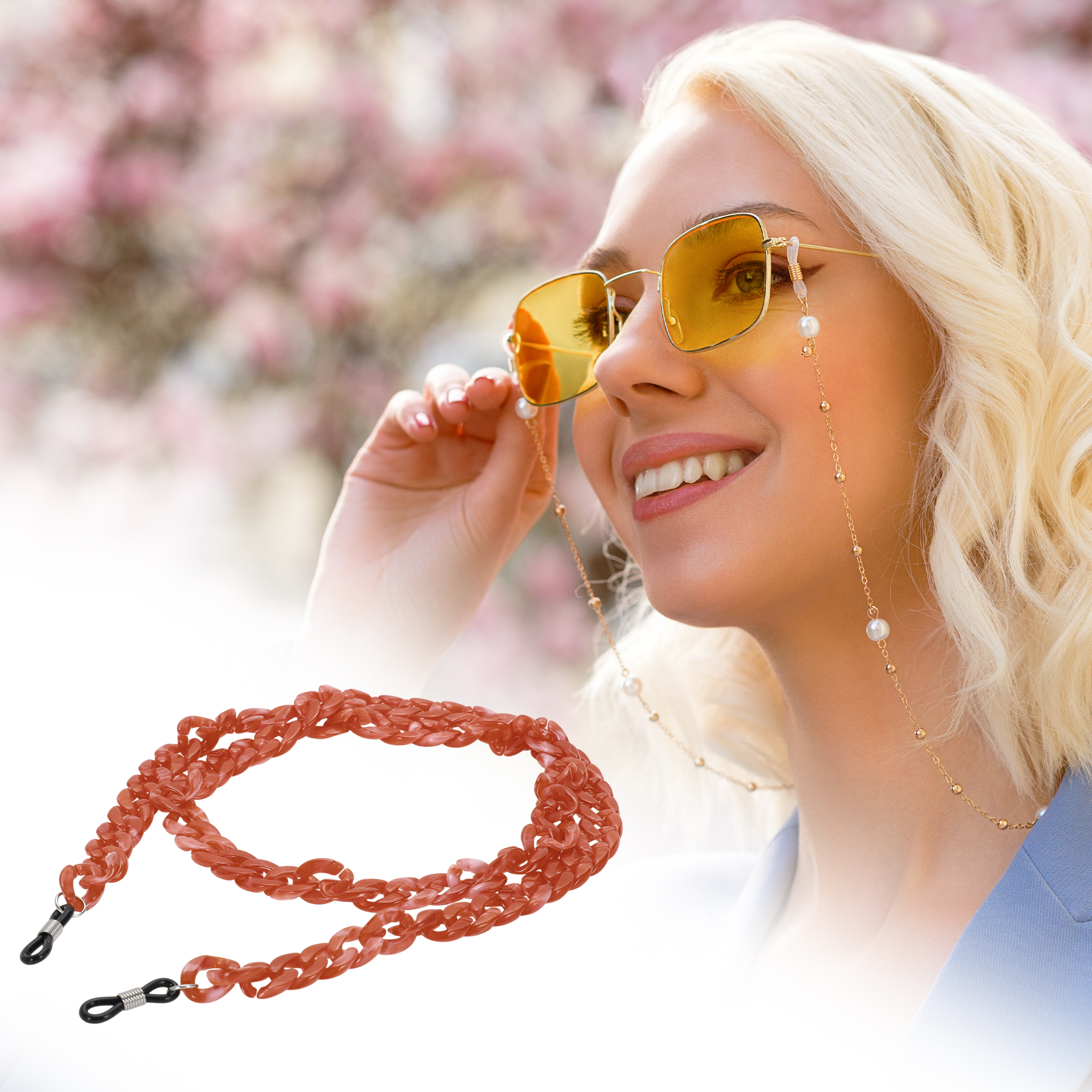 Unique Bargains Dopamine Color Pattern Eyeglass Chain 27.56" 1 Pc Orange