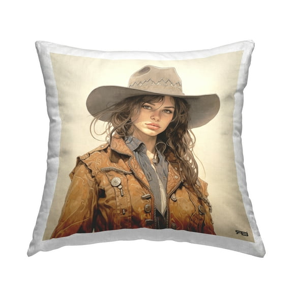 Stupell Industries Brunette Cowgirl in Jacket Decorative Printed Throw Pillow, 18 x 18