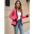 thumbnail image 4 of Women's Open Front Cardigan Sweaters with Trim, Long Sleeve Knit Cardigan Casual for Fall and Winter Rose Red L, 4 of 8