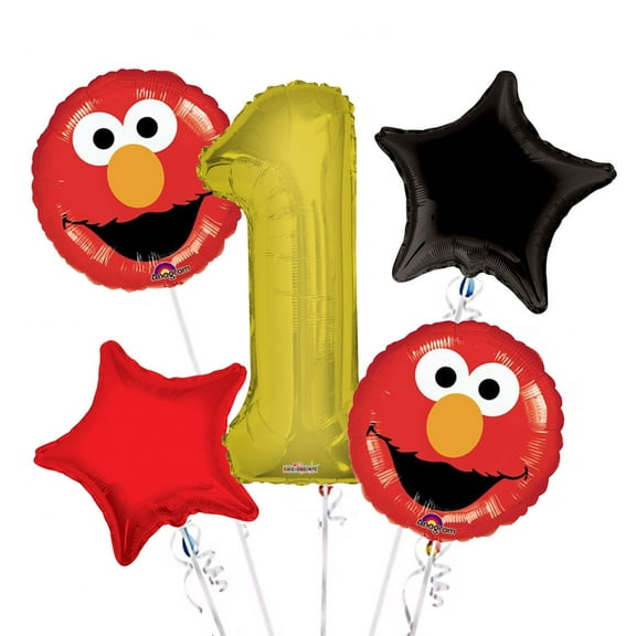 Sesame Street Elmo Balloon Bouquet 1st Birthday 5 pcs - Party Supplies