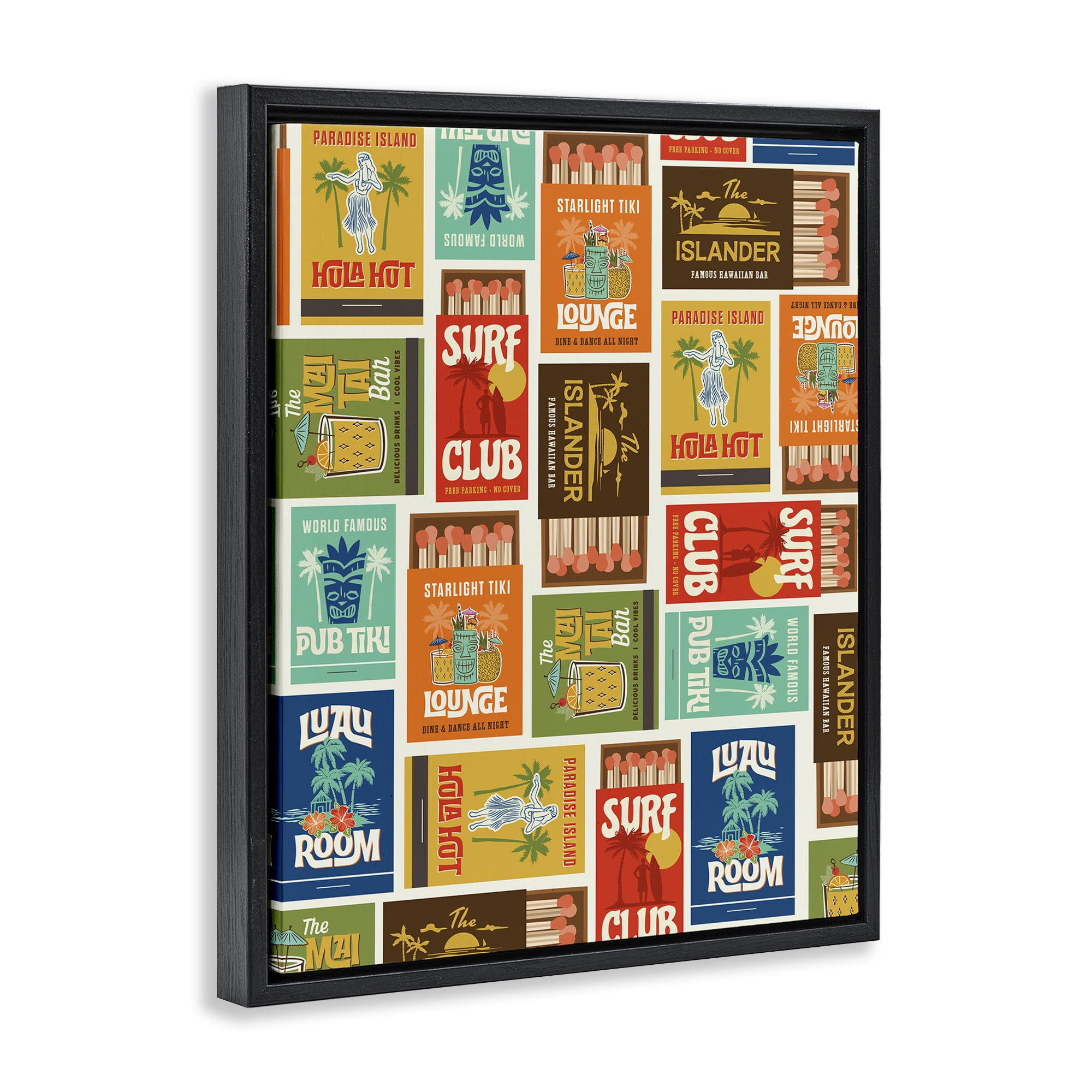 Stupell Industries Vintage Tropical Match Boxes Black Framed Floater Canvas Wall Art, design by Emily Dumas