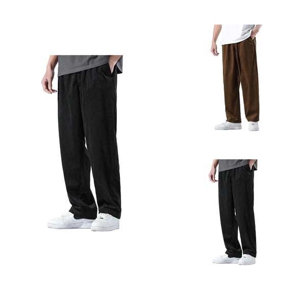 Corduroy Cargo Pants for Men Elastic Waist Straight Leg Relaxed Fit Casual Pants with Pockets Trousers