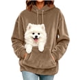 thumbnail image 2 of FRSASU Women's Cat Hoodie with Pouch Oversized Kangaroo Pocket Dog Pouch Sweatshirts Pet Carrier Animal Holder Long Sleeve Pullover Khaki, 2 of 8