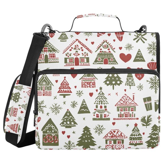 FORMRS Zipper Binder with Shoulder Strap 2-inch Ring 500 Sheet Capacity File Bag, Green Nordic Christmas