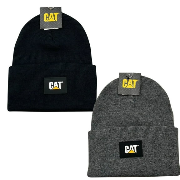 Caterpillar Men's CAT Label Cuff Beanies Navy Blue & Gray One Size Knit Hat