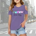 thumbnail image 2 of Gelikeya Girls Short Sleeve Tshirt 2026 Summer Heart Graphic Print Crew Neck Cold Shoulder Activewear Tees Preppy Tops 3-14Y Z01 Purple, 7-8 Years, 2 of 7