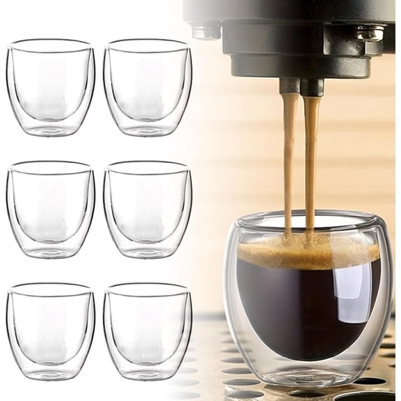 6 count Double Wall Espresso Cups, 3 Ounce Glass Coffee Mugs, Clear Espresso Shots, Insulated Small Demitasse Cups for Cappuccino Latte (COLOR:Transparent)