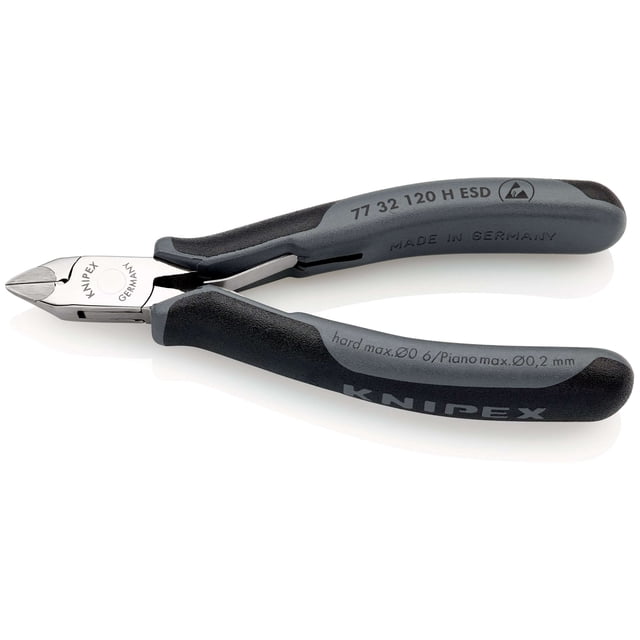 KNIPEX 77 32 120 H ESD Pinzas de corte diagonal para electrónica ESD con filo de corte de metal duro Con fundas en dos componentes 120 mm