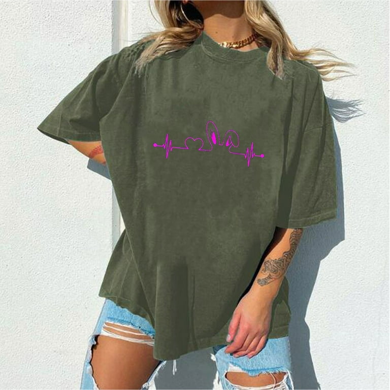 symoid Easter Shirts for Women- Print Short Sleeve Round Neck Pullover  Casual T Womens Tops Blouses Green 