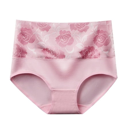 Sdeycui Women s Briefs Underwear Cotton High Waist Tummy Control Panties Rose Jacquard Ladies Panty Soft Comfy Underpants