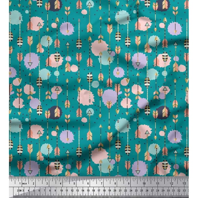 Soimoi Green Poly Georgette Fabric Dot & Arrow Tribal Print Sewing Fabric Yard 42 Inch Wide