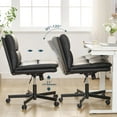 thumbnail image 5 of Okeysen Criss Cross Chair with Wheels, Armless Wide Seat Cross Legged Comfy Office Desk Chair, PU Leather Height Adjustable Swivel Computer Task Chairs for Home, Office, Vanity, Black, 5 of 14