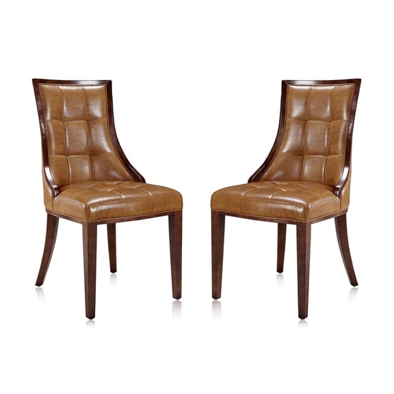 Manhattan Comfort Fifth 18.5" Faux Leather Dining Chair in Brown (Set of 2)