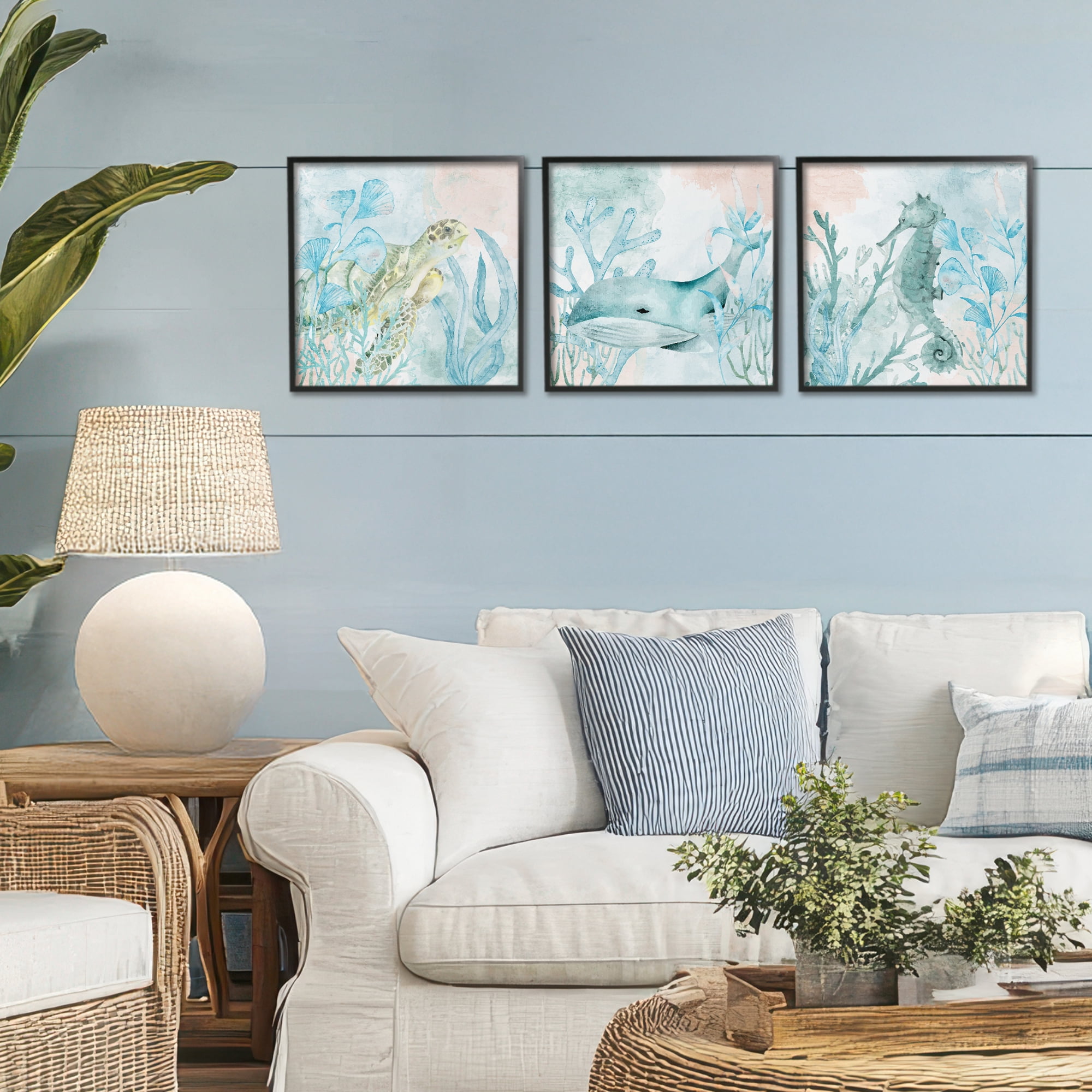 Stupell Industries Aquatic Animals Sea Swim 3 Piece Black Framed Giclee Art Set, design by Kim Allen
