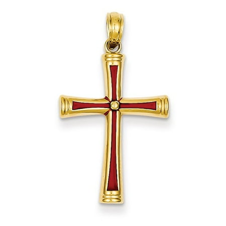 14k Yellow Gold Red Acrylic Latin Cross Pendant