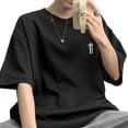 thumbnail image 1 of Camiseta de manga corta para hombre, elegante, con estampado de letras, holgada, informal, de poliéster, cómoda, de verano, 1 of 8