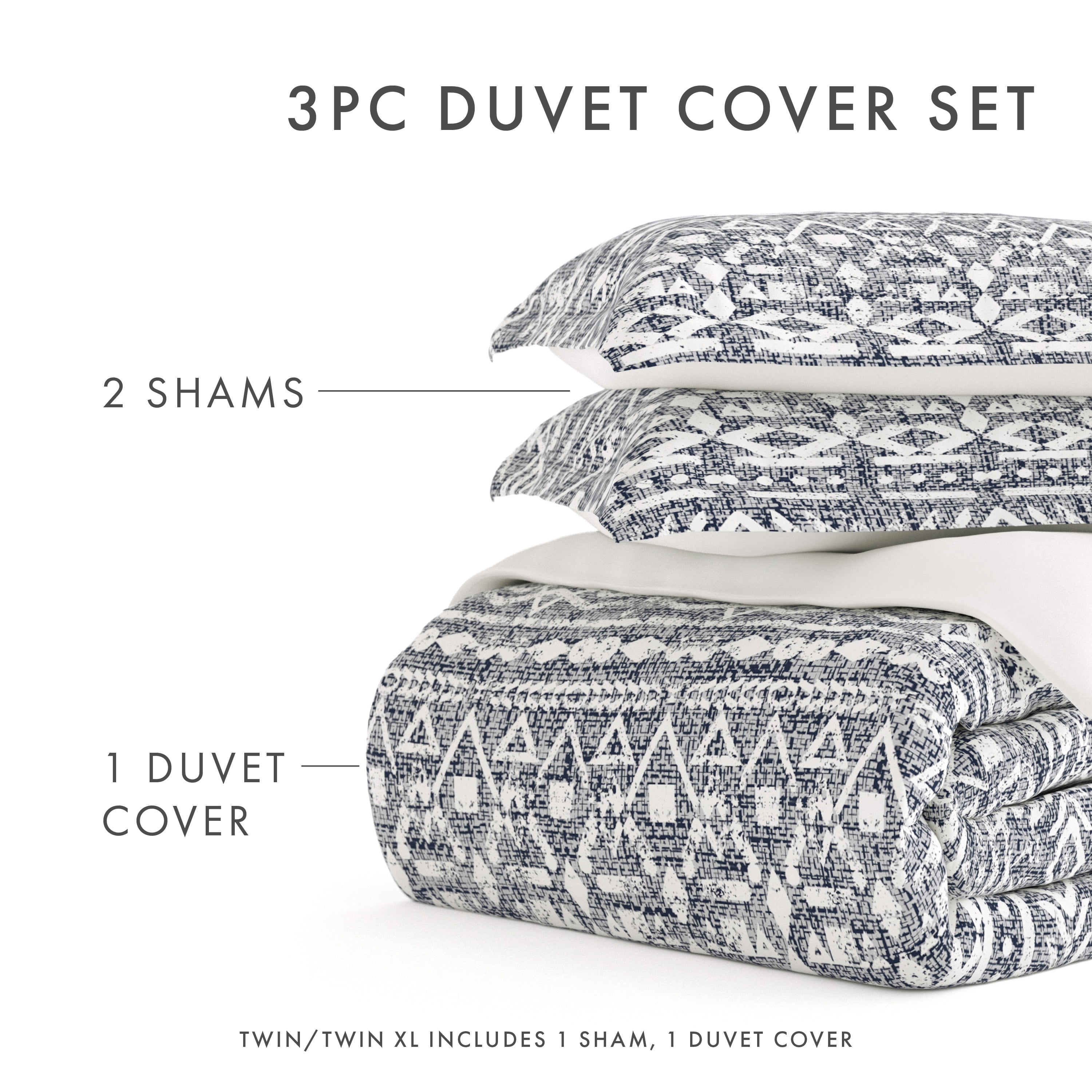 Noble Linens Blue Reversible Modern Rustic Print 2-Piece Duvet Cover Set, Twin/TwinXL