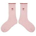 thumbnail image 5 of Yuanlong Womens Socks Ruffled Bow Detail Ribbed Knitted Mid-Calf Socks Elegant Comfortable For Everyday Wear Crew Socks, 5 of 5
