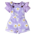 thumbnail image 2 of Baby Girl Rompers 0-3 Months Newborn Baby Girl Clothes Summer Outfit Short Sleeve Ribbed Romper Floral Suspender Overalls Shorts Set, 2 of 9