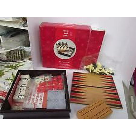 Dover & Yark '7 In 1 Game Set' Chess, Checkers, Backgammon, Cribbage, Dominoes, Pocker Dice & Playing Cards