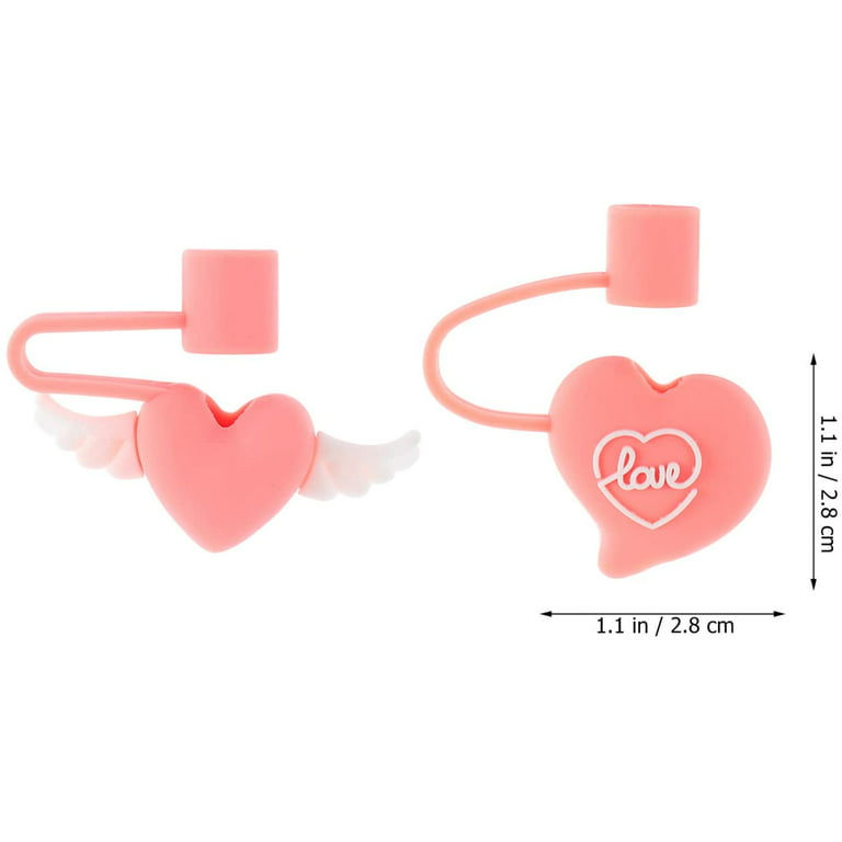 4pcs Straw Tips Cover Cartoon Heart Love Wing Shaped Proof Straw Tips Cap  Straw Plug for Wedding Birthday Xmas Holiday Party