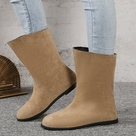 

YOUSNH Retro Black Low Heel Short Boots Women s New Spring and Autumn Single Boot Round Toe Flat Sole Socks Boots Elastic Slim Boots Women Boots Khaki 8