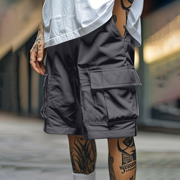 Men's Shorts Cargo Under $10 Solid Color Workwear Shorts Outdoor Casual Multi Pocket Five Quarter Pants