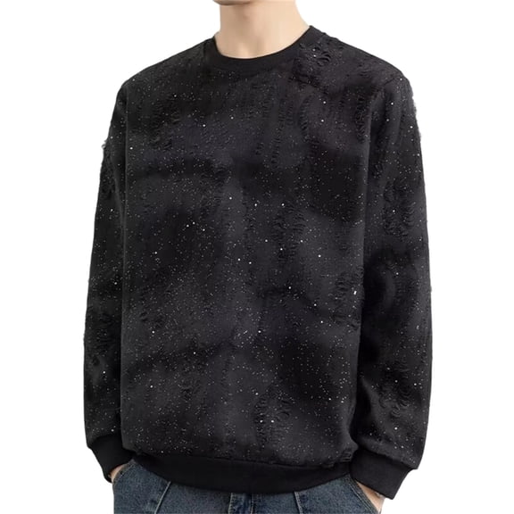 Men Sweatshirt Starry Sky Pattern Crew Neck Long Sleeve Fashion Casual Hoodless Pullover