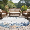 thumbnail image 5 of Coastal Round Living Room Rugs 8 ft, Ocean Blue Beige Starfish Shells Leaves Grey Wooden Washable Large Area Rug with Non-Slip Sturdy Edge Binding Round Carpet for Dining Room Kitchen Office, 5 of 9