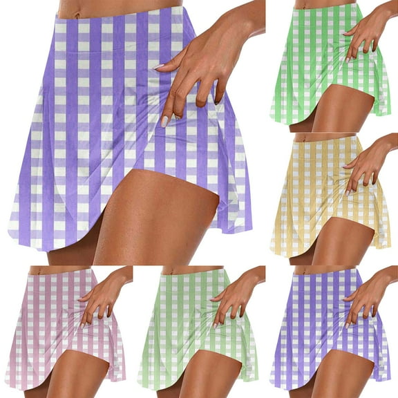 Jacenvly New Summer Skorts for Women Casual Women's Summer Pleated Tennis Skirts Athletic Stretchy Short Yoga Fake Two Piece Trouser Skirt Shorts Soft Satiny Green