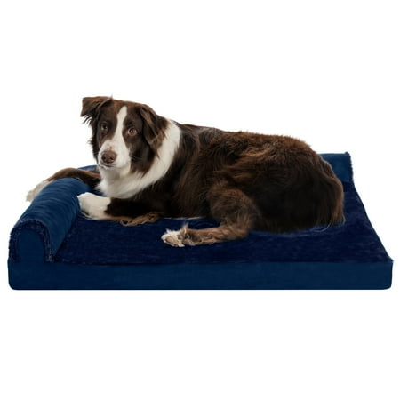UPC: 0842229107784 | FurHaven Pet Products Plush & Velvet Memory Foam Deluxe L-Chaise Pet Bed for Dogs & Cats – Deep Sapphire Large