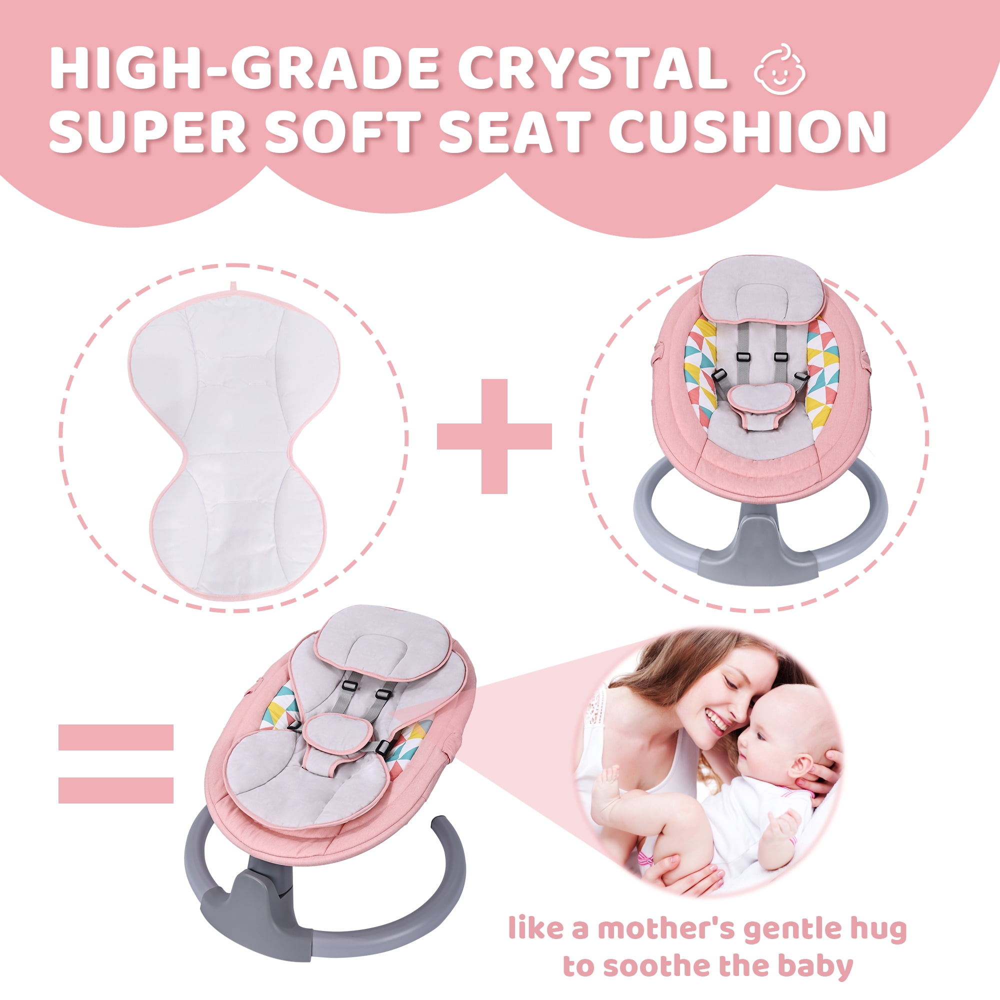Baby Swing,HDJ Baby Swing for Infants,Portable Electric Baby Rocker with 5 Sway Speed,10 Preset Songs,Remote Control,Bluetooth Music,Pink