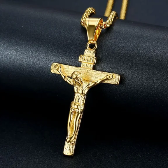 Men & Women’s Crucifix Jesus Cross Pendant Necklace, 14K Gold Filled Chain Religious Christian Jewelry Gift