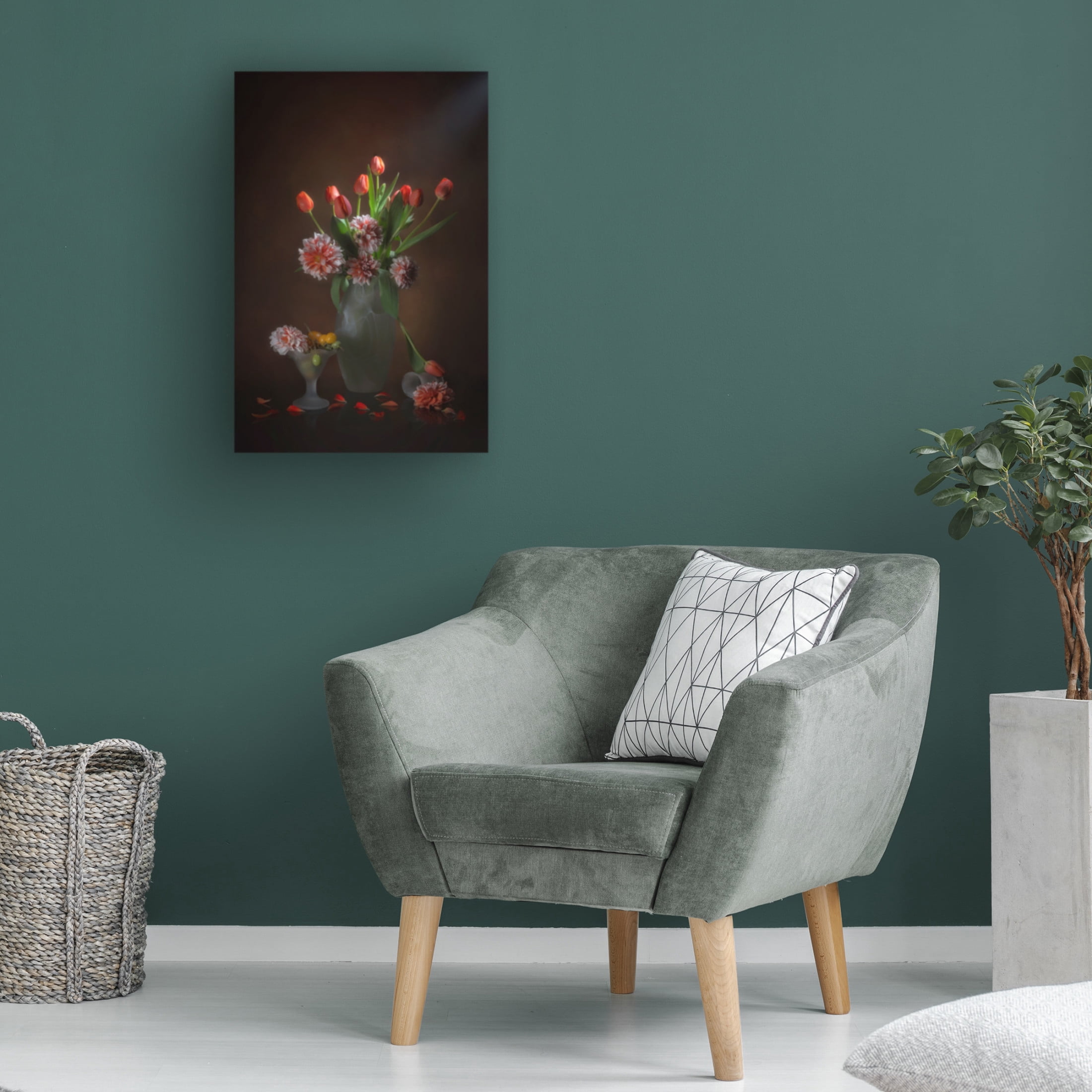 Canvas Wall Art - Lydia Jacobs 'Orange Tulips And Dahlia' Wall Art for Living Room, Bedroom, or Office Décor by Trademark Fine Art - 12 x 19 Inches
