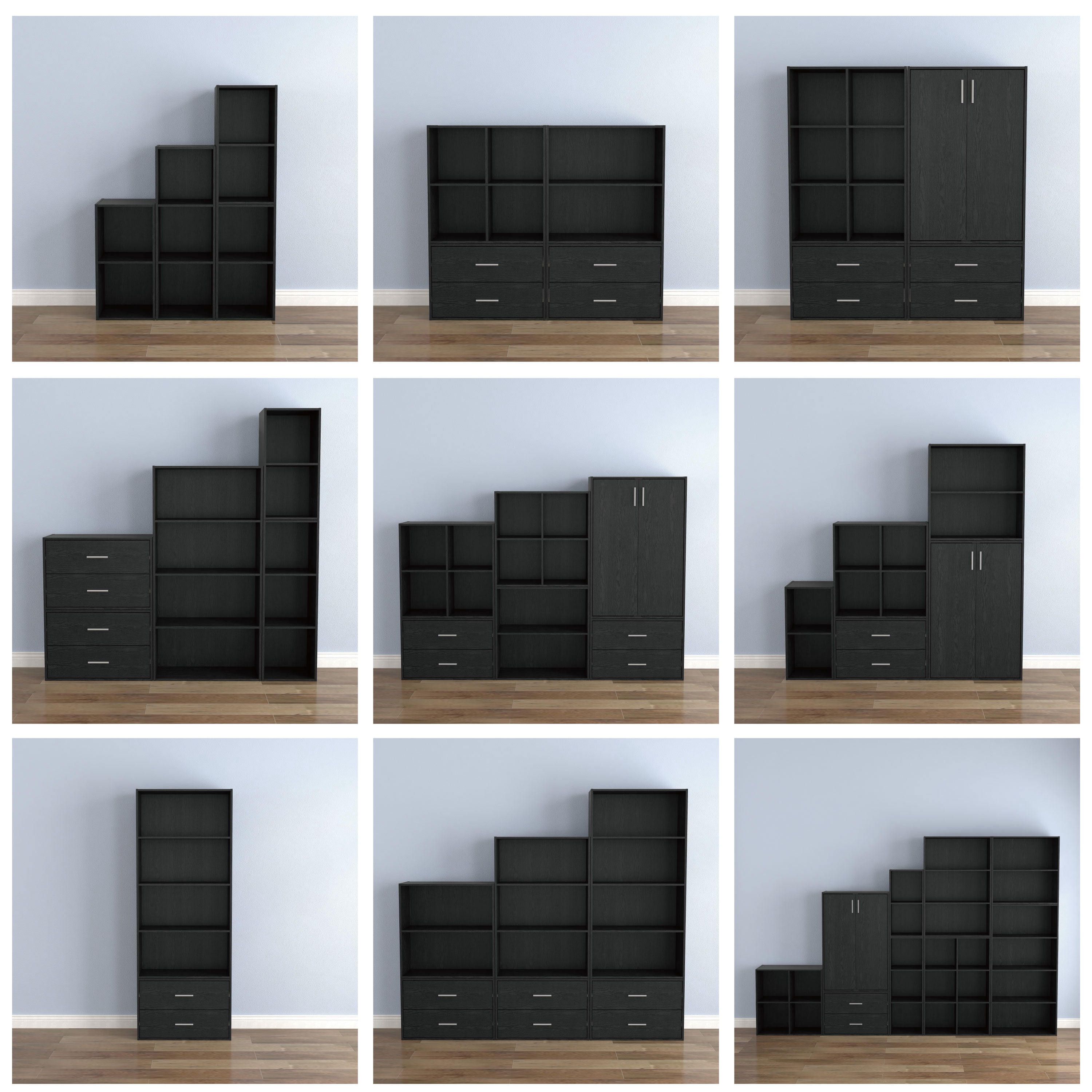 Furniture of America Seni Modern Stackable 2-Shelf Wood Bookcase Black