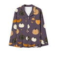 thumbnail image 4 of QIUOMBBP Women's Halloween Pajamas 2 Piece Sets Cute Pumpkin Print Long Sleeve Button Up Shirt and Wide Leg Pants Pjs Outfits Loungewear, Purple, XXXL, 4 of 6