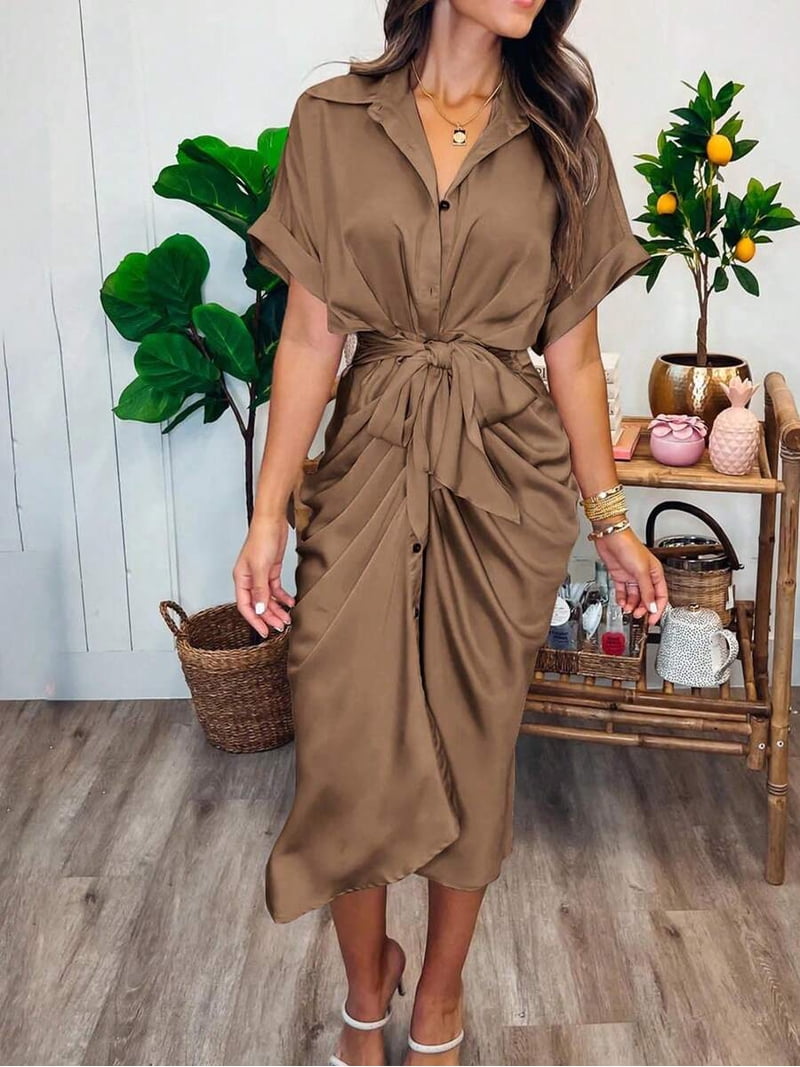 satin ruched shirt dress Black Plus Satin Ruched Shirt Dress